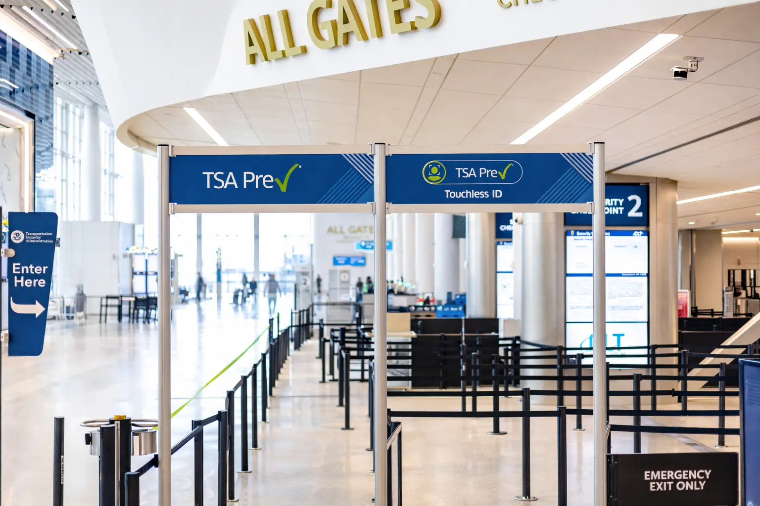 TSA Precheck touchless ID Line and regular Precheck line