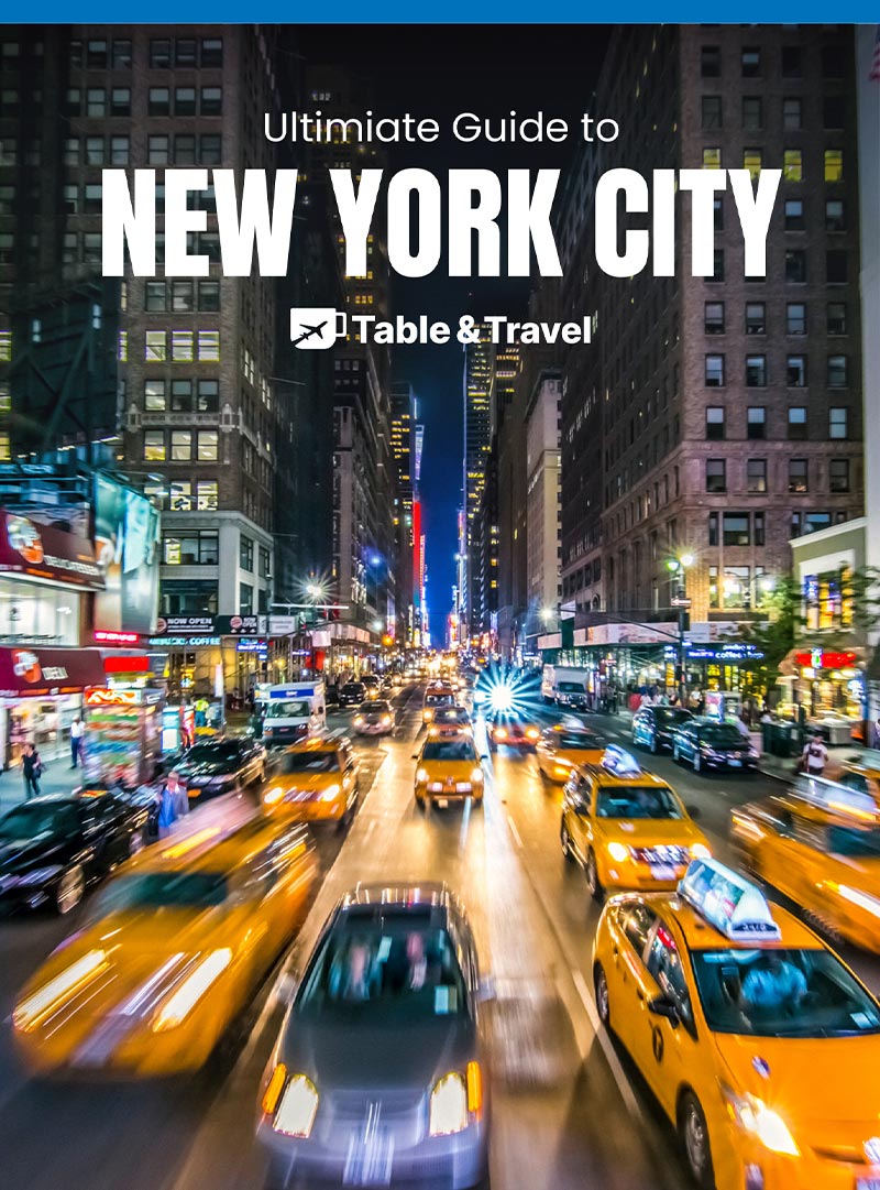 NYC Travel Guide cover with yellow taxi cabs